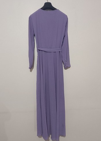 Uzun Kollu Mor Şifon Uzun Elbise - Görsel 2