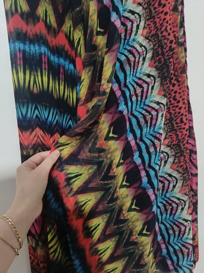 Uzun Çok Renkli Bohem Desenli Etek - Görsel 5