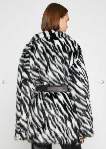 Kadın Gri Zebra Desenli Suni Kürk Midi Ceket - Görsel 6