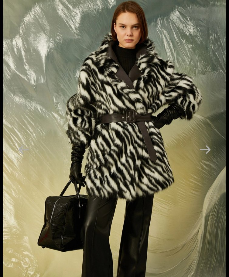 Kadın Gri Zebra Desenli Suni Kürk Midi Ceket - Görsel 5