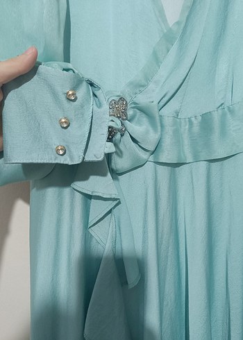 Turkuaz Uzun Şifon Elbise - Görsel 3