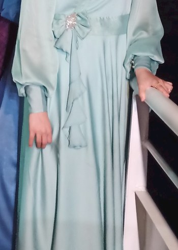 Turkuaz Uzun Şifon Elbise - Görsel 4