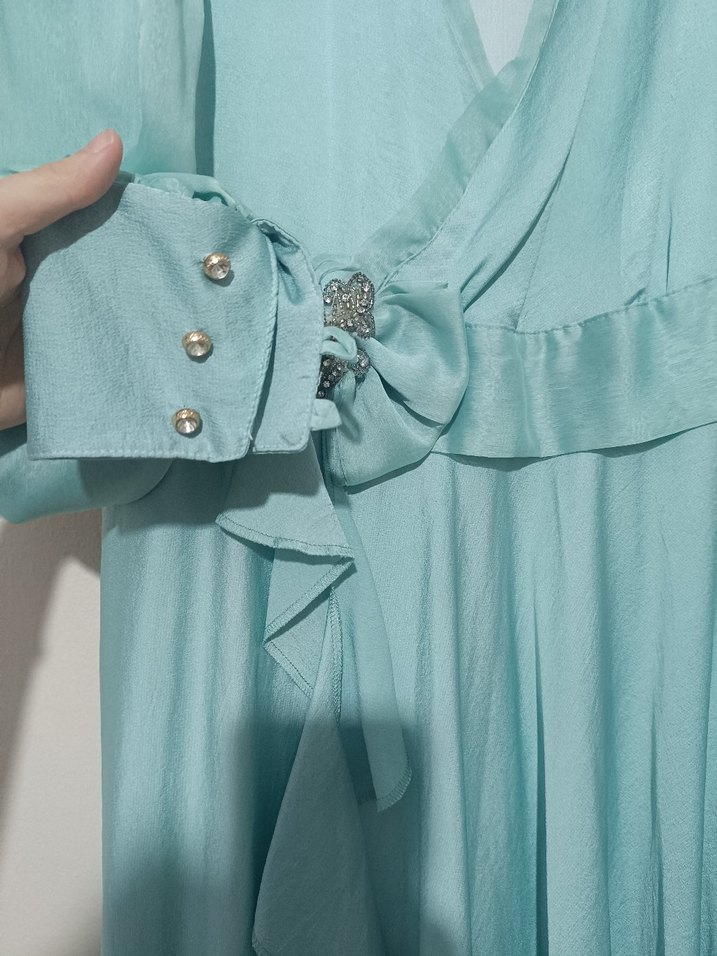 Turkuaz Uzun Şifon Elbise - Görsel 3