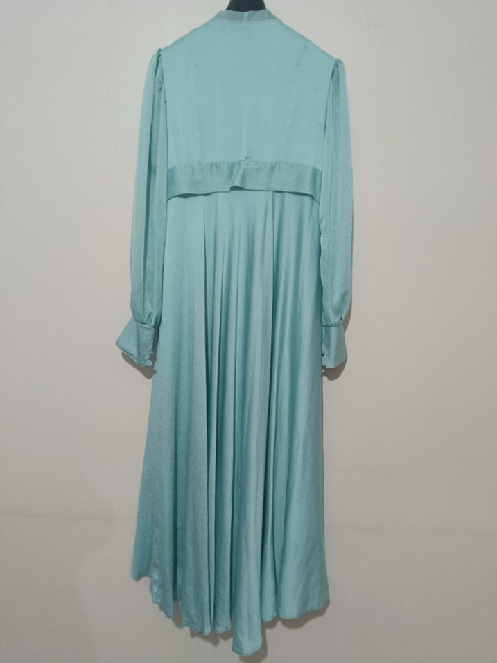 Turkuaz Uzun Şifon Elbise - Görsel 2