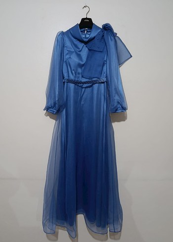 Mavi Drapeli Kadın Tesettür Abiye - Görsel 5