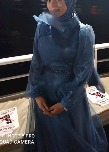 Mavi Drapeli Kadın Tesettür Abiye - Görsel 3