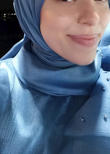 Mavi Drapeli Kadın Tesettür Abiye - Görsel 2