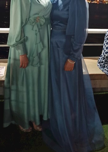 Mavi Drapeli Kadın Tesettür Abiye - Görsel 4