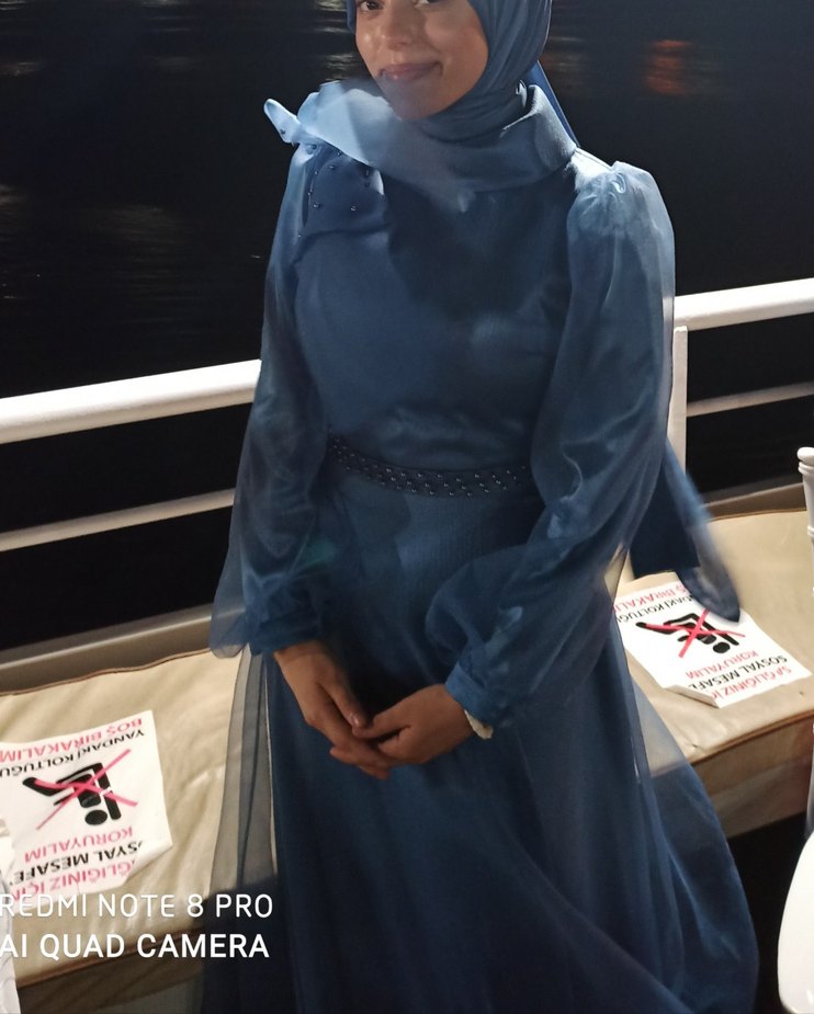 Mavi Drapeli Kadın Tesettür Abiye - Görsel 3