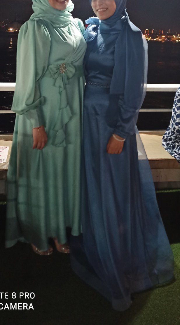 Mavi Drapeli Kadın Tesettür Abiye - Görsel 4