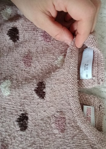 Kız Çocuk Pembe Kalp Desenli Örgü Kazak - Görsel 2