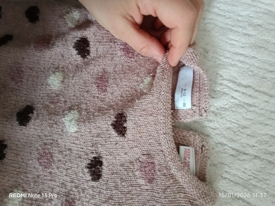 Kız Çocuk Pembe Kalp Desenli Örgü Kazak - Görsel 2