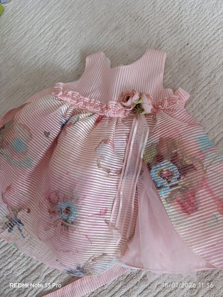 Pembe Nakışlı Kız Çocuk Elbisesi - Görsel 2