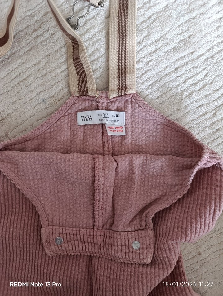 Kız Çocuk Pembe Keten Askılı Bol Paça Tulum - Görsel 2