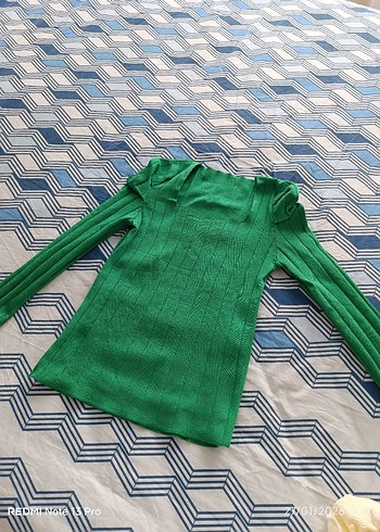 Kadın Yeşil Balıkçı Yaka Triko Kazak - Görsel 2