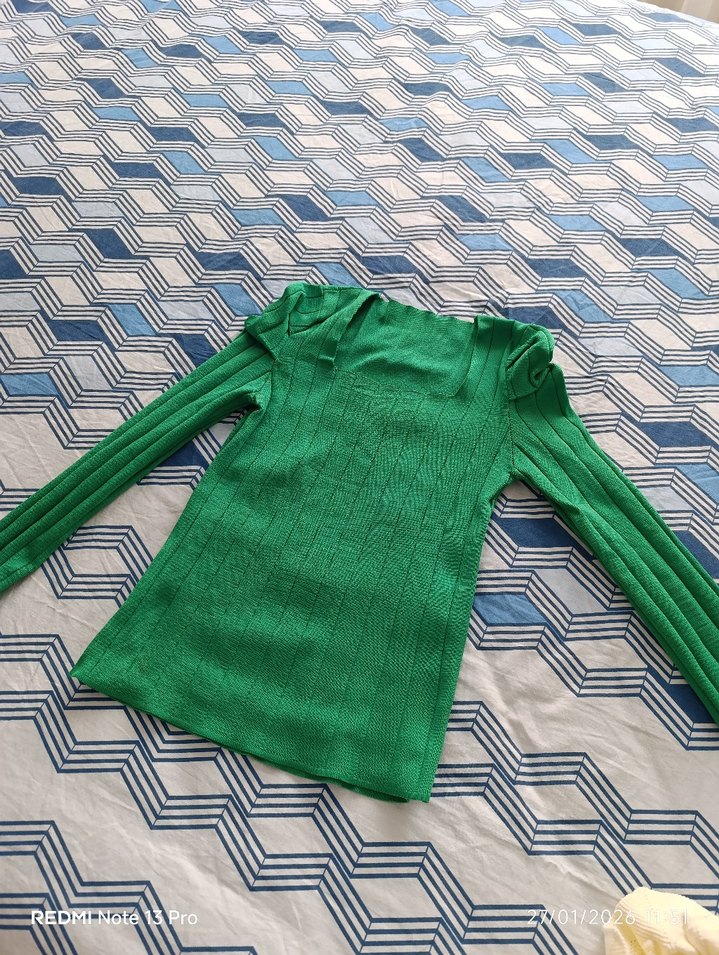 Kadın Yeşil Balıkçı Yaka Triko Kazak - Görsel 2