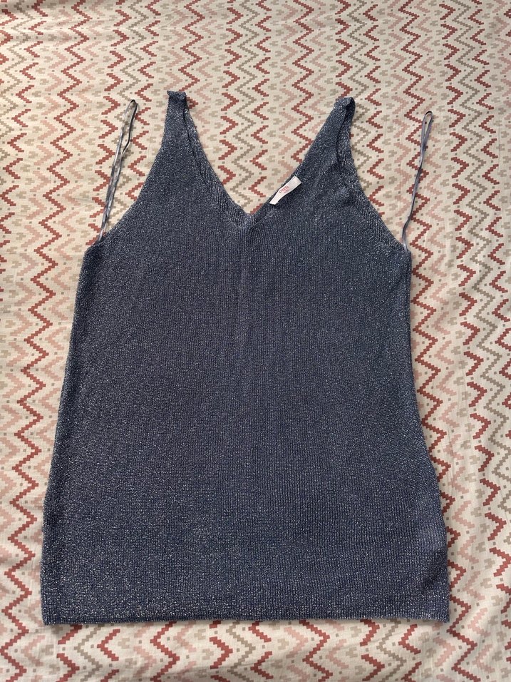 Penti Mavi parlak V Yaka Örme Kolsuz Kadın Atlet - Görsel 2