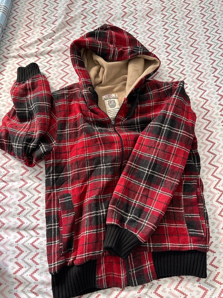 Kapüşonlu Kırmızı Ekose Fermuarlı kadın sweatshirt / polar - Görsel 2