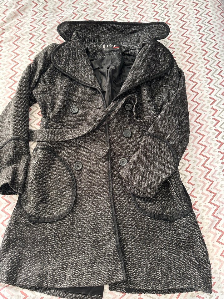 Kemerli Gri Kadın Kaban slimfit belden oturtmali - Görsel 2