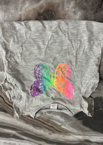 Kız Çocuk Gri Uzun Kollu Kelebek Baskılı Tişört - Görsel 2