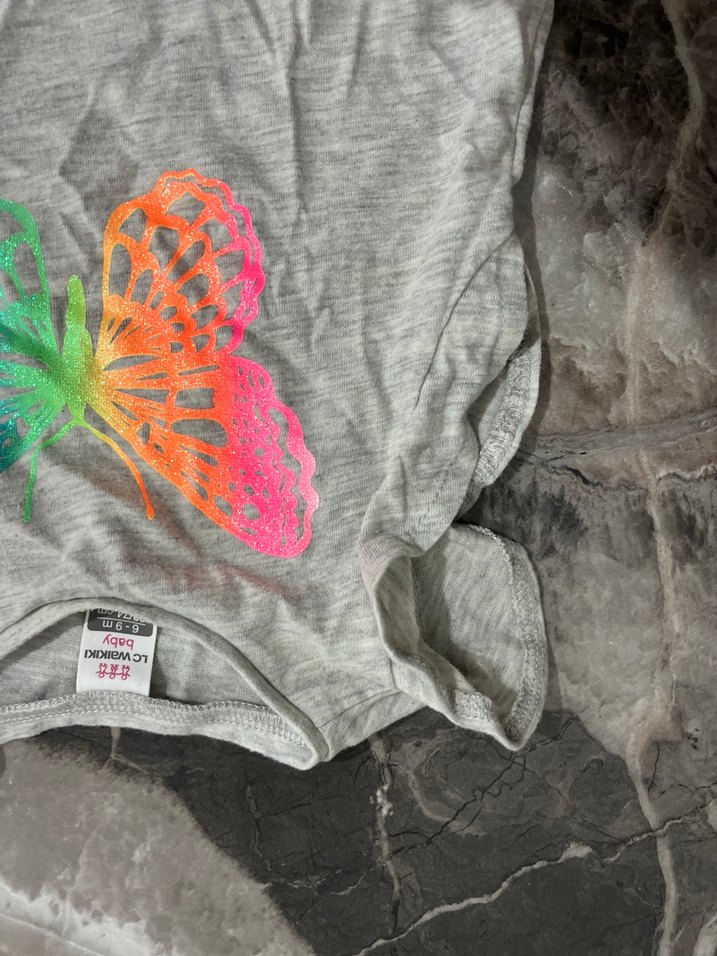 Kız Çocuk Gri Uzun Kollu Kelebek Baskılı Tişört - Görsel 5