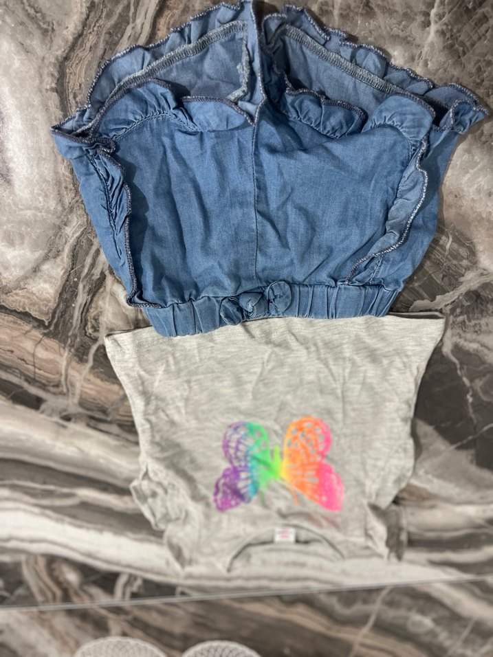 Kız Çocuk Gri Uzun Kollu Kelebek Baskılı Tişört - Görsel 3