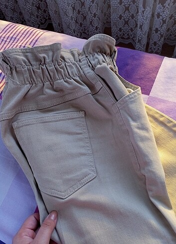 l Beden Bej rengi beli lastikli pantolon