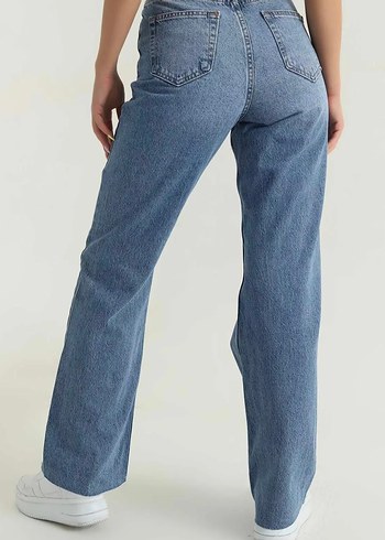 Addax Kadın Mavi Bağlama Desenli Midi Denim Pantolon