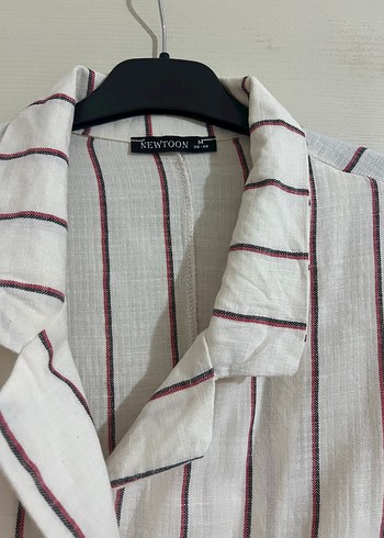 38 Beden Düğmeli Beyaz Keten Kadın Blazer Ceket