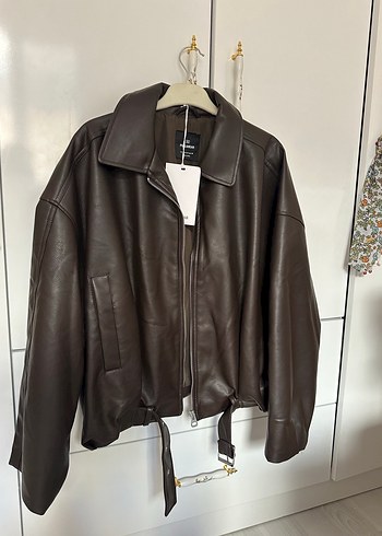 Kahverengi Deri Kemerli Kadın Ceket - Görsel 6