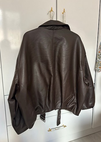 Kahverengi Deri Kemerli Kadın Ceket - Görsel 7
