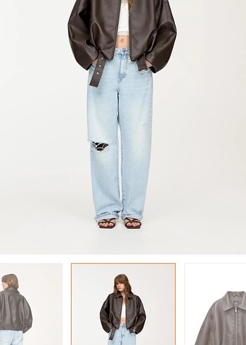 Kahverengi Deri Kemerli Kadın Ceket - Görsel 3