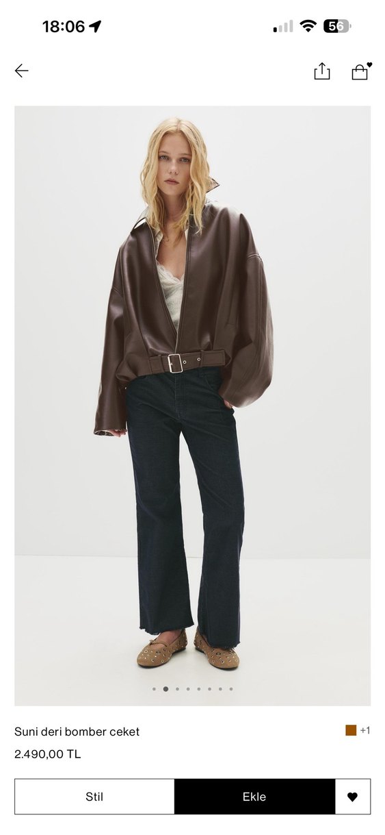 Kahverengi Deri Kemerli Kadın Ceket - Görsel 2