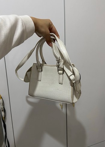 Beyaz Deri Kemerli Yılan Desenli Kadın Çanta - Görsel 2