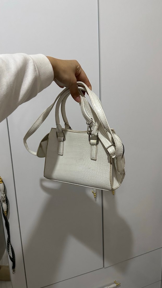 Beyaz Deri Kemerli Yılan Desenli Kadın Çanta - Görsel 2