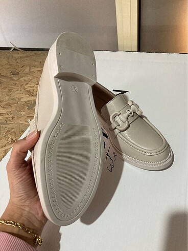 36 Beden ten rengi Renk Kadın Bej Loafer Oxford Ayakkabı