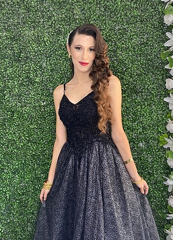 m Beden siyah Renk Siyah taşlı ve tül abiye