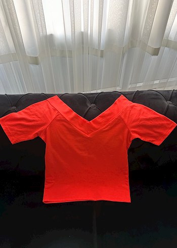 Koton Kırmızı V Yaka Kısa Kollu Kadın Tişört