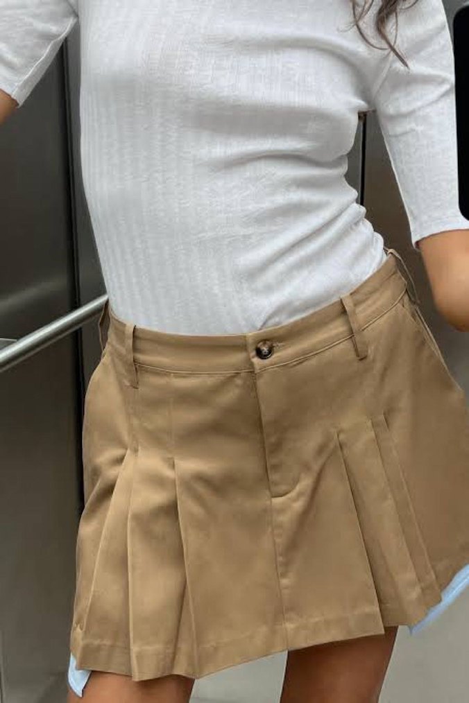 Zara çift pileli bej kısa etek - Görsel 2