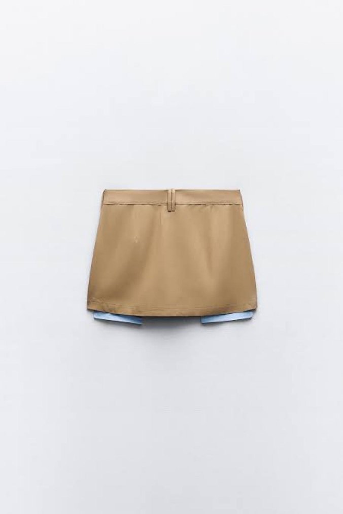 Zara çift pileli bej kısa etek - Görsel 4
