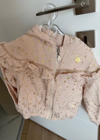 Kız Çocuk Parlak Pembe Yıldızlı Fermuarlı Ceket