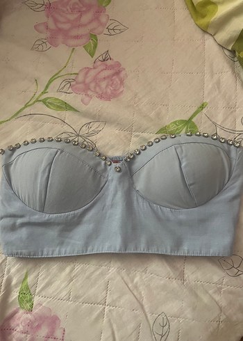 Mavi taşlı Straplez Bustiyer - Görsel 4