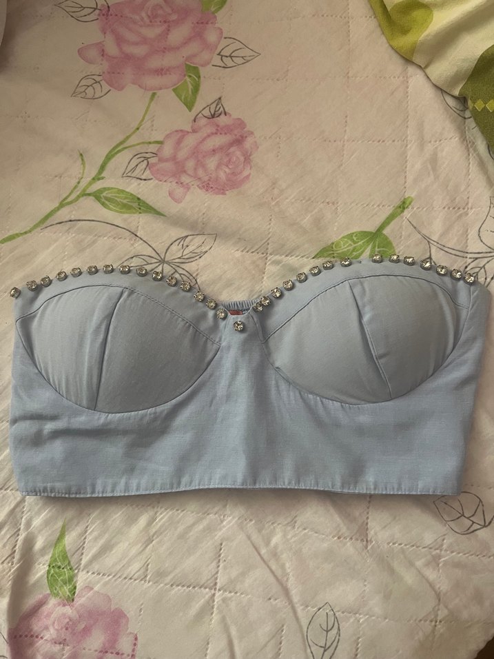 Mavi taşlı Straplez Bustiyer - Görsel 4