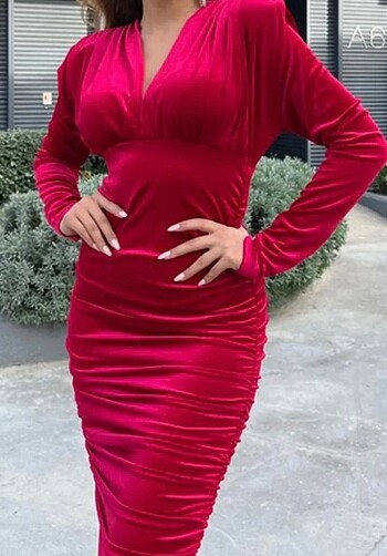 Abiye Büzgülü kadife elbise