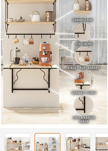 3'lü Set Duvara Monte Katlanabilir Raf - Görsel 2