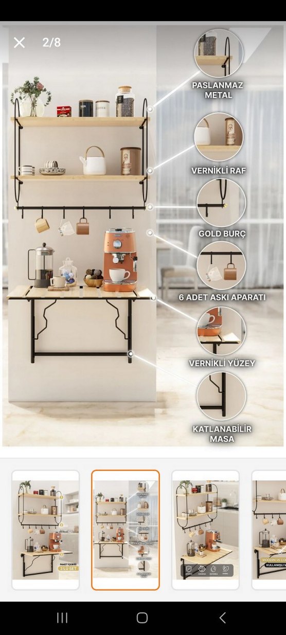 3'lü Set Duvara Monte Katlanabilir Raf - Görsel 2