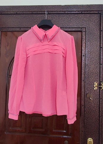 Düğme Detaylı Pileli Pembe Kadın Gömlek