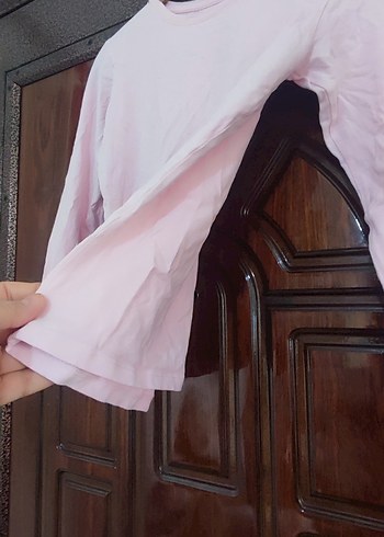 6 Yaş Beden pembe Renk Kız Çocuk Pembe Uzun Kollu Pamuklu Tişört