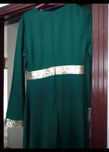 Uzun Kol Yeşil Abiye Elbise - Görsel 5