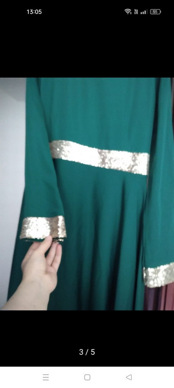 Uzun Kol  Yeşil Abiye Elbise - Görsel 3